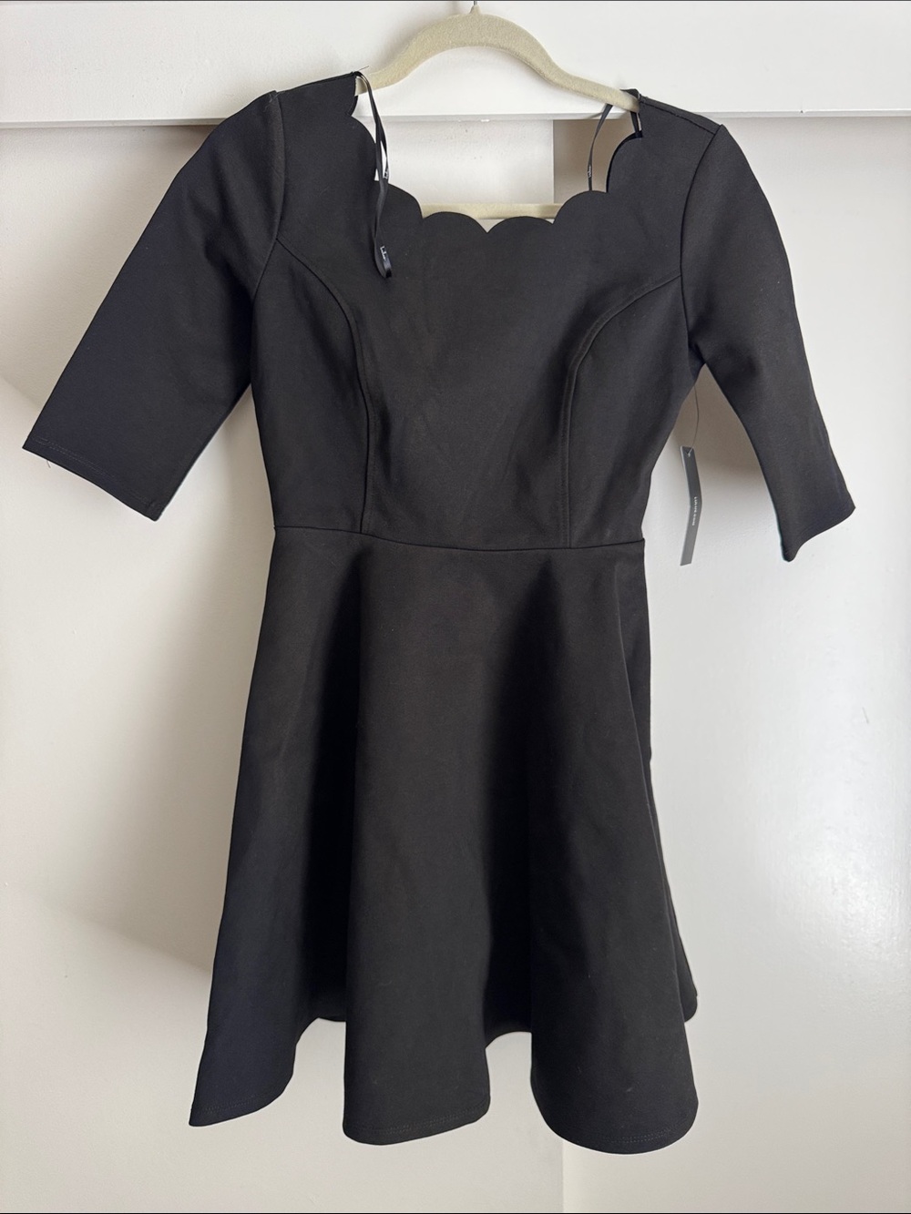 Lulu's Black Tip the Scallop-Neck Fit & Flare Dress skater Medium